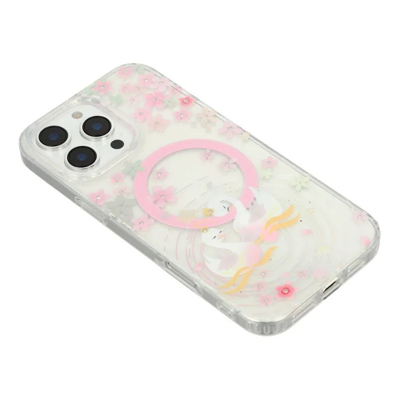 Funda para iPhone 16 Pro Compatible con MagSafe Cristales Incrustados Patrón IMD TPU PC Cubierta Trasera del Teléfono - Cisne