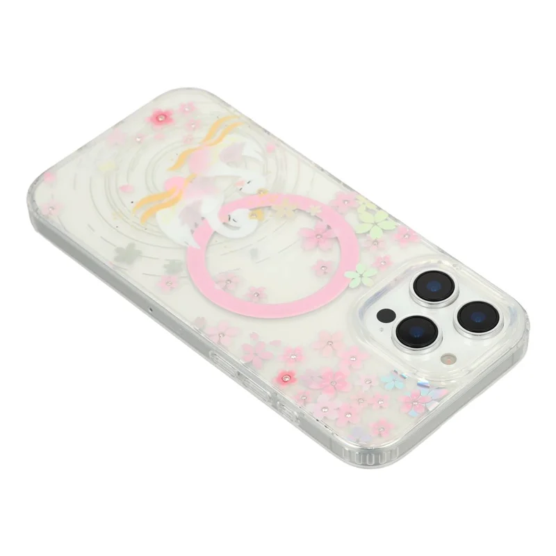 Funda para iPhone 16 Pro Compatible con MagSafe Cristales Incrustados Patrón IMD TPU PC Cubierta Trasera del Teléfono - Cisne