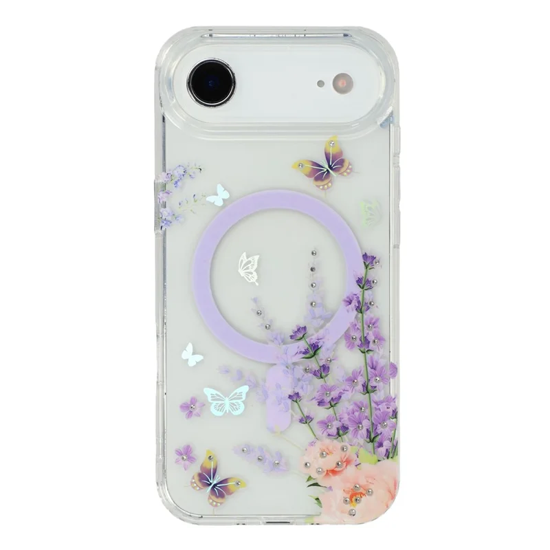 Funda para iPhone Air compatible con MagSafe con cristales de Rhinestone incrustados Patrón IMD de TPU PC Cubierta trasera del teléfono - Mariposa