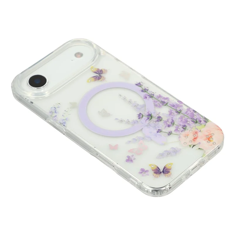 Funda para iPhone Air compatible con MagSafe con cristales de Rhinestone incrustados Patrón IMD de TPU PC Cubierta trasera del teléfono - Mariposa