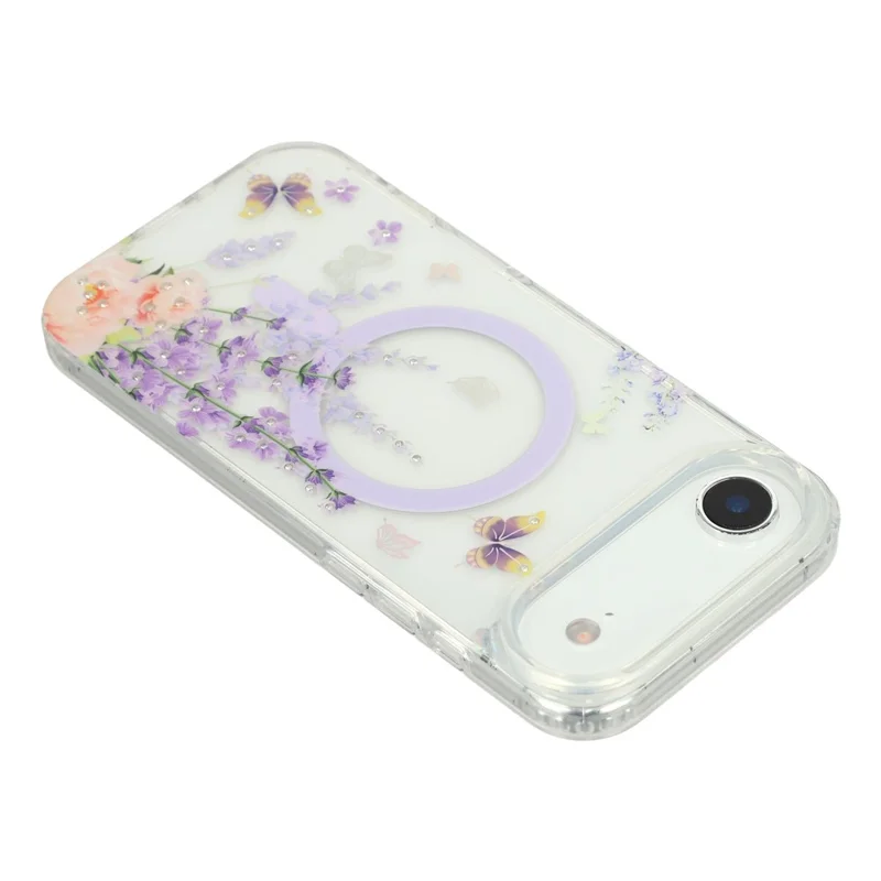Funda para iPhone Air compatible con MagSafe con cristales de Rhinestone incrustados Patrón IMD de TPU PC Cubierta trasera del teléfono - Mariposa