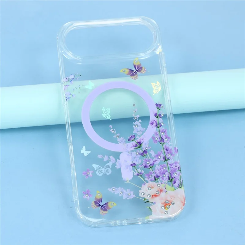 Funda para iPhone Air compatible con MagSafe con cristales de Rhinestone incrustados Patrón IMD de TPU PC Cubierta trasera del teléfono - Mariposa