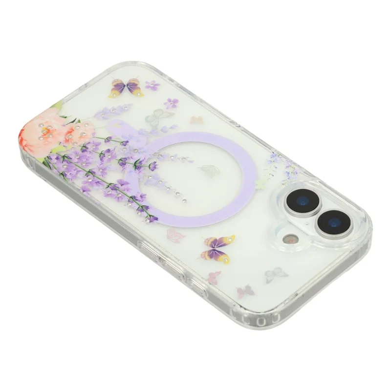 Funda para iPhone 17 Compatible con MagSafe con Incrustaciones de Pedrería, Patrón IMD, Cubierta Trasera de TPU y PC - Mariposa