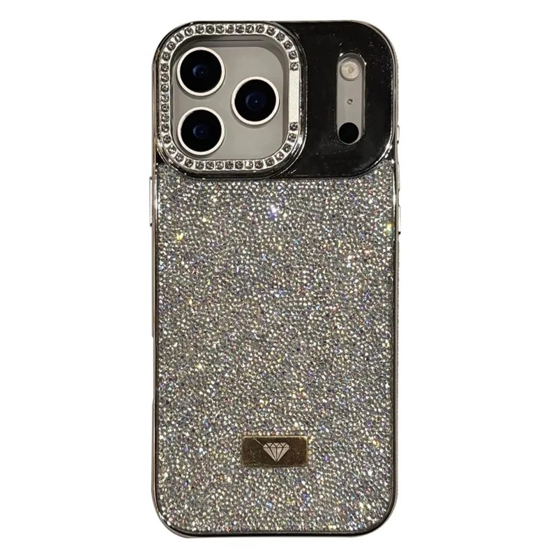 For iPhone 17 Pro Case Full Rhinestones Design Hidden Lens Kickstand TPU PC Phone Cover - Silver