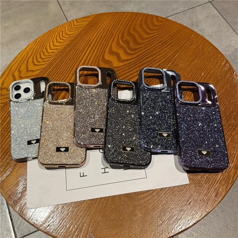 For iPhone 17 Pro Case Full Rhinestones Design Hidden Lens Kickstand TPU PC Phone Cover - Silver
