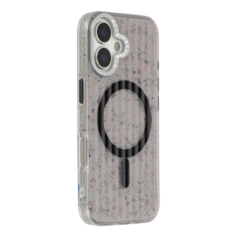 Custodia iPhone 17 Compatibile con MagSafe IMD Glitter Texture Ghiacciaio TPU PC Copertura Posteriore del Telefono - Nero Trasparente