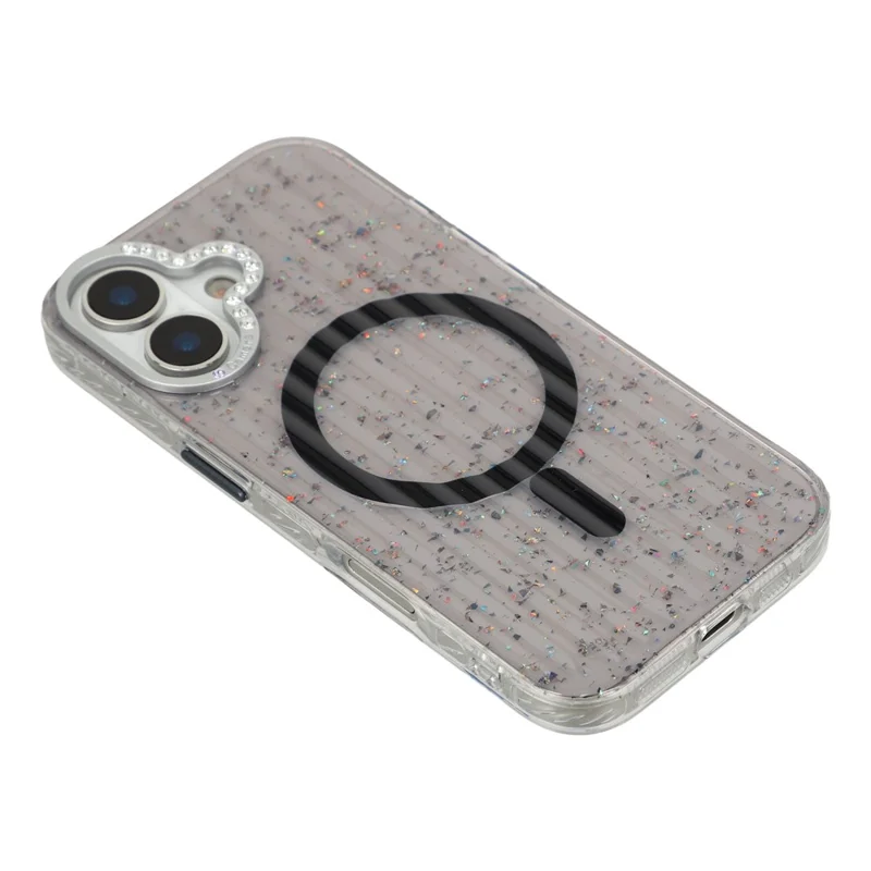 Custodia iPhone 17 Compatibile con MagSafe IMD Glitter Texture Ghiacciaio TPU PC Copertura Posteriore del Telefono - Nero Trasparente