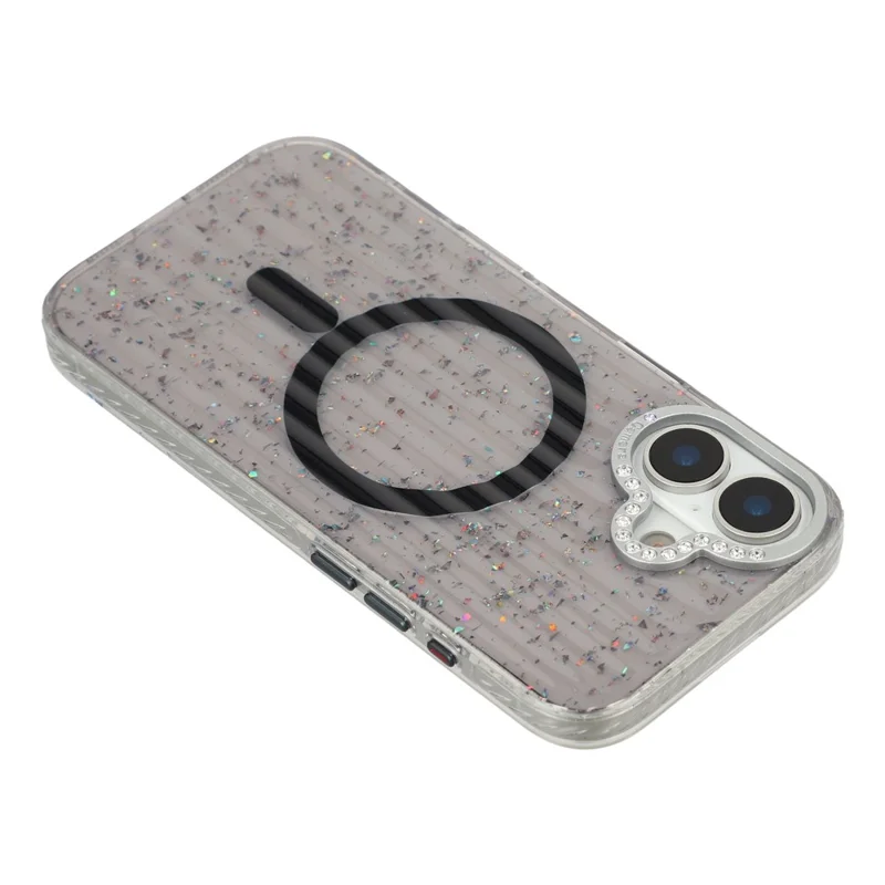 Custodia iPhone 17 Compatibile con MagSafe IMD Glitter Texture Ghiacciaio TPU PC Copertura Posteriore del Telefono - Nero Trasparente