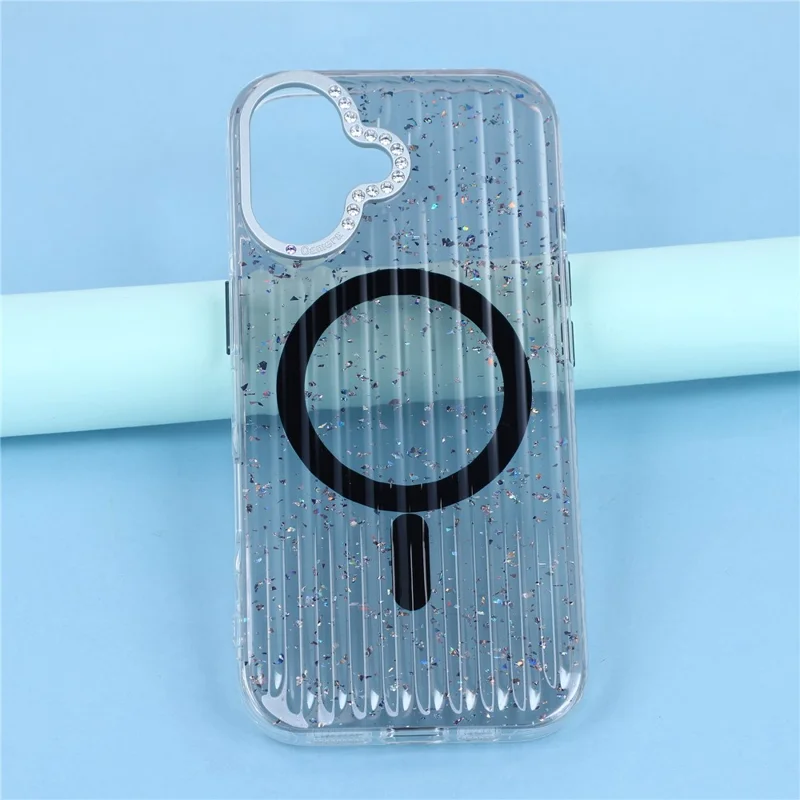 Custodia iPhone 17 Compatibile con MagSafe IMD Glitter Texture Ghiacciaio TPU PC Copertura Posteriore del Telefono - Nero Trasparente