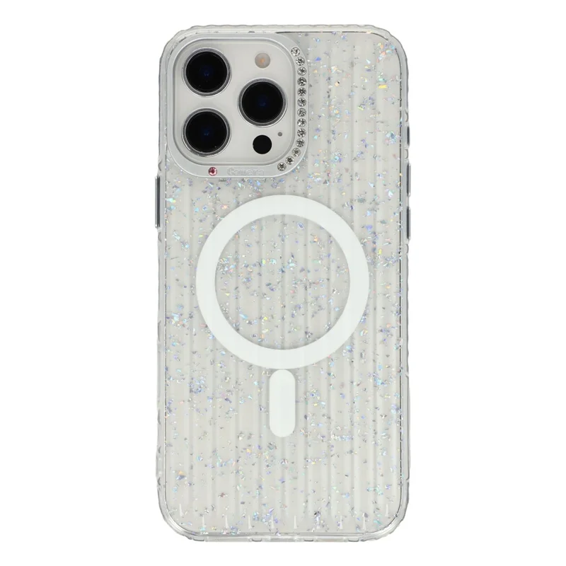 Capa para iPhone 16 Pro Compatível com MagSafe IMD Glitter Textura Glacial TPU PC Capa Traseira do Telefone - Transparente