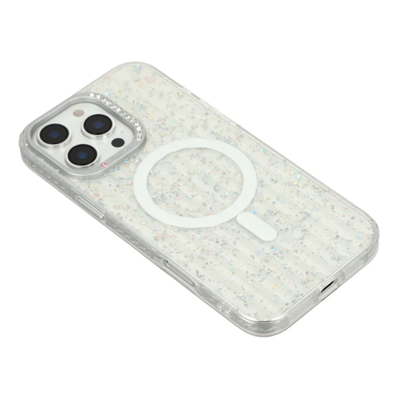 Capa para iPhone 16 Pro Compatível com MagSafe IMD Glitter Textura Glacial TPU PC Capa Traseira do Telefone - Transparente