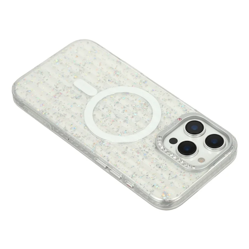 Capa para iPhone 16 Pro Compatível com MagSafe IMD Glitter Textura Glacial TPU PC Capa Traseira do Telefone - Transparente