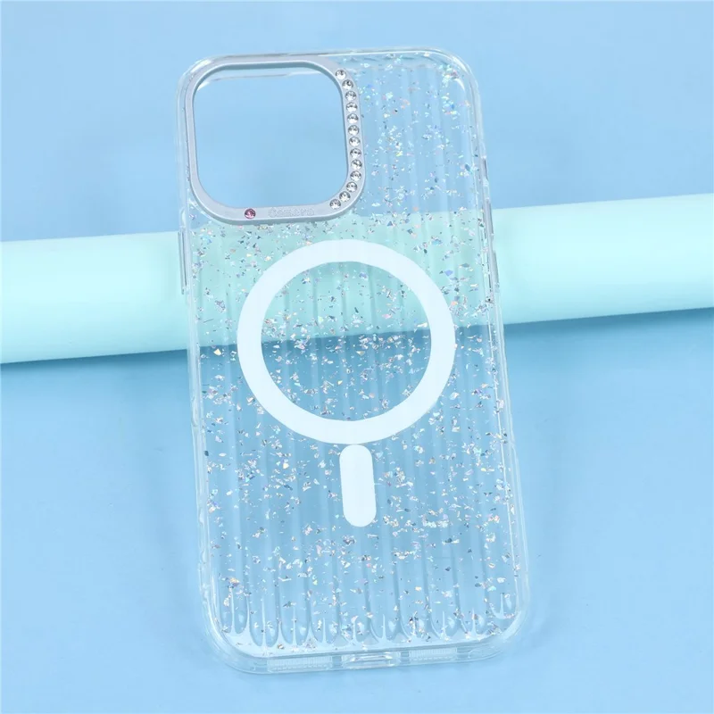Capa para iPhone 16 Pro Compatível com MagSafe IMD Glitter Textura Glacial TPU PC Capa Traseira do Telefone - Transparente