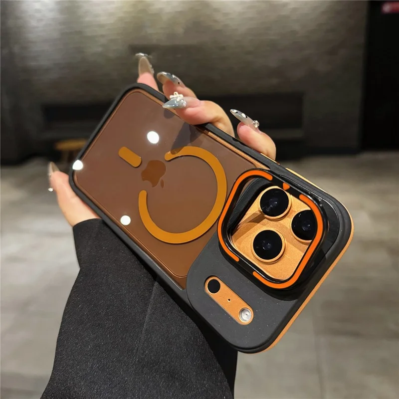 Funda para iPhone 17 Pro Compatible con MagSafe Lente Soporte Piel Toque PC TPU Cubierta de Teléfono - Naranja