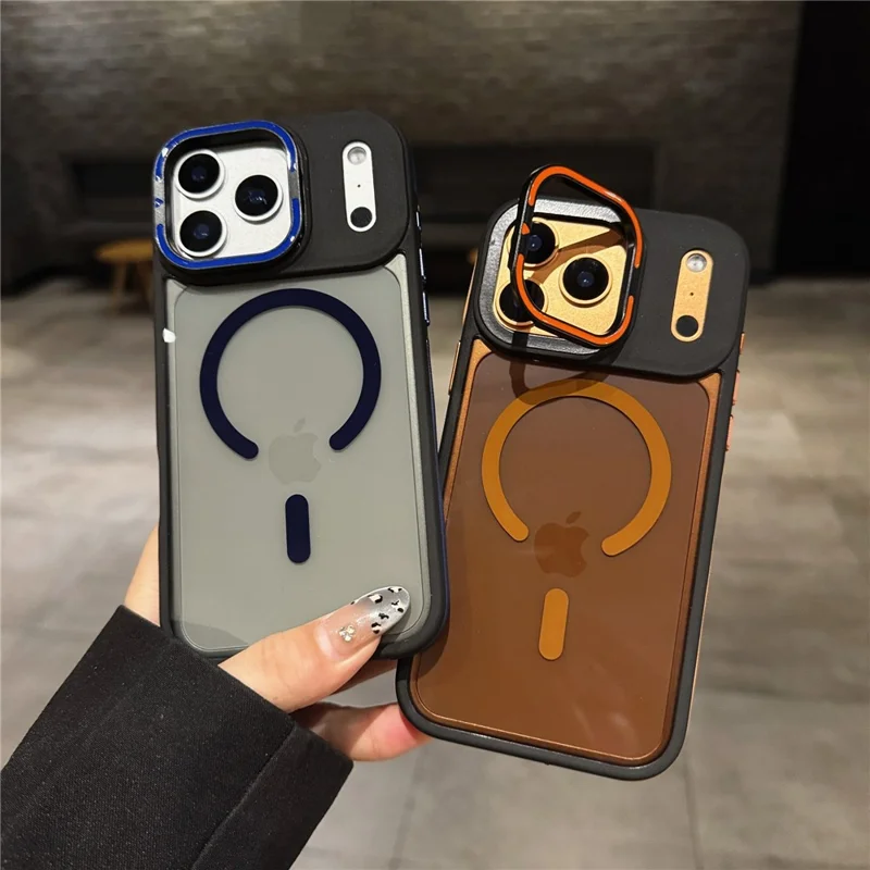 Funda para iPhone 17 Pro Compatible con MagSafe Lente Soporte Piel Toque PC TPU Cubierta de Teléfono - Naranja