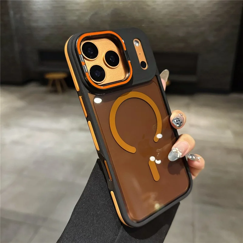 Funda para iPhone 17 Pro Max Compatible con MagSafe Lente Soporte Piel Toque PC TPU Funda de Teléfono - Naranja