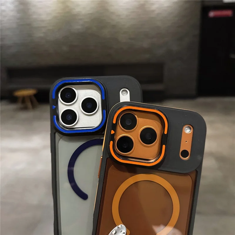 Funda para iPhone 17 Pro Max Compatible con MagSafe Lente Soporte Piel Toque PC TPU Funda de Teléfono - Naranja