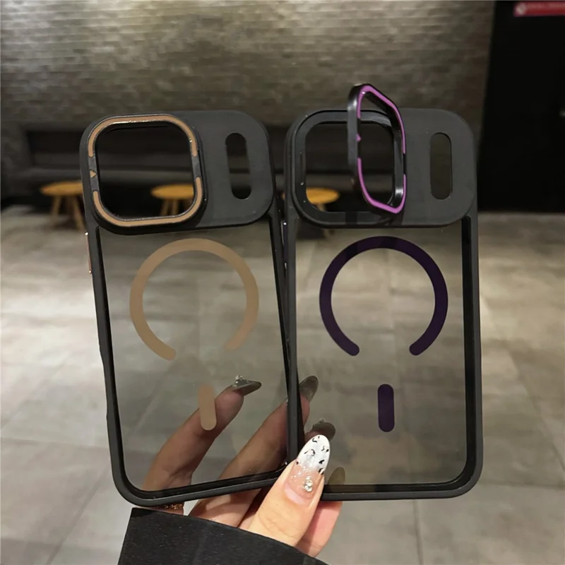 Funda para iPhone 17 Pro Max Compatible con MagSafe Lente Soporte Piel Toque PC TPU Funda de Teléfono - Naranja