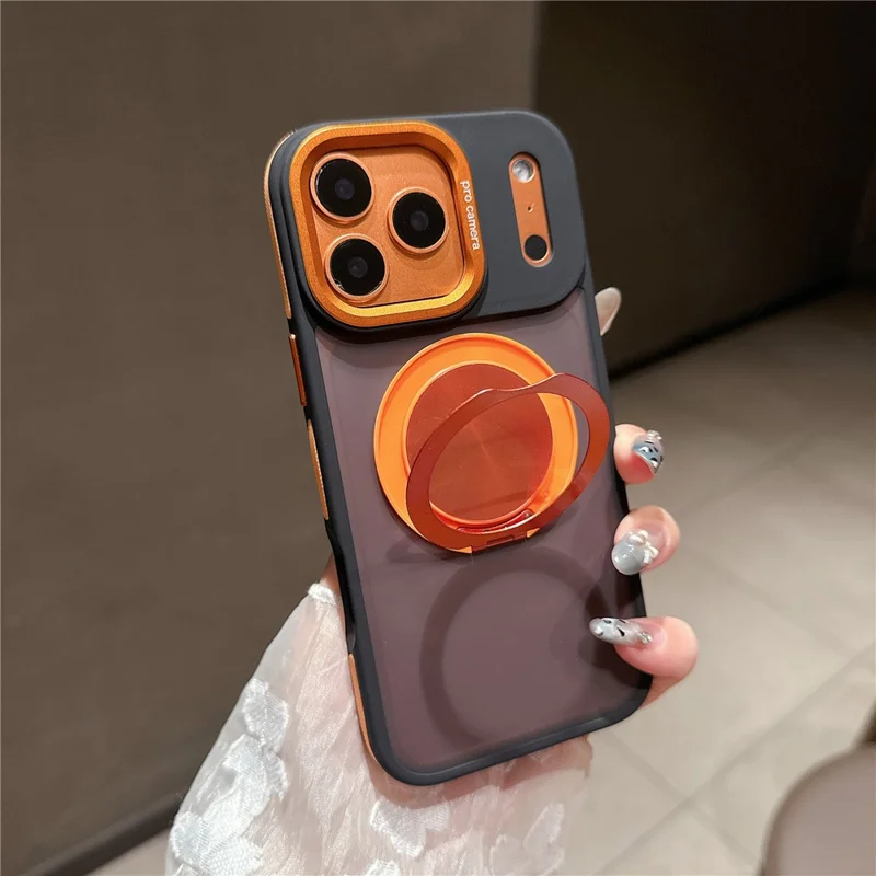 Capa para iPhone 17 Pro Max Compatível com MagSafe com Suporte Giratório Pele Toque PC TPU Capa de Telefone - Laranja