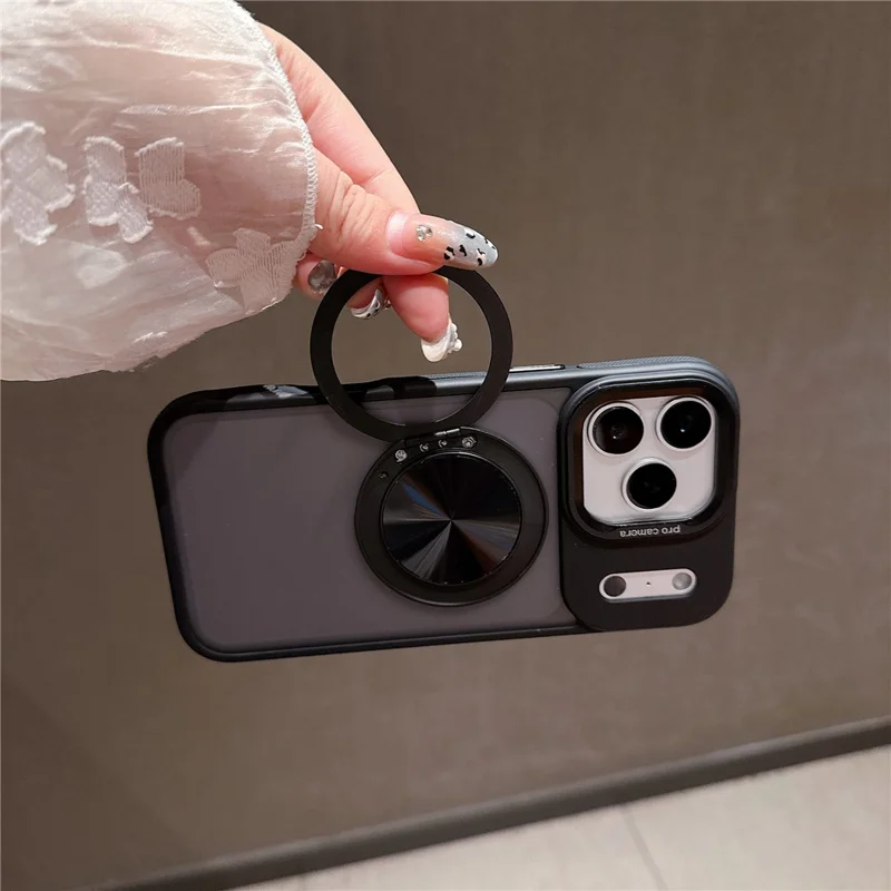 Capa para iPhone 17 Pro Max Compatível com MagSafe com Suporte Giratório Pele Toque PC TPU Capa de Telefone - Laranja