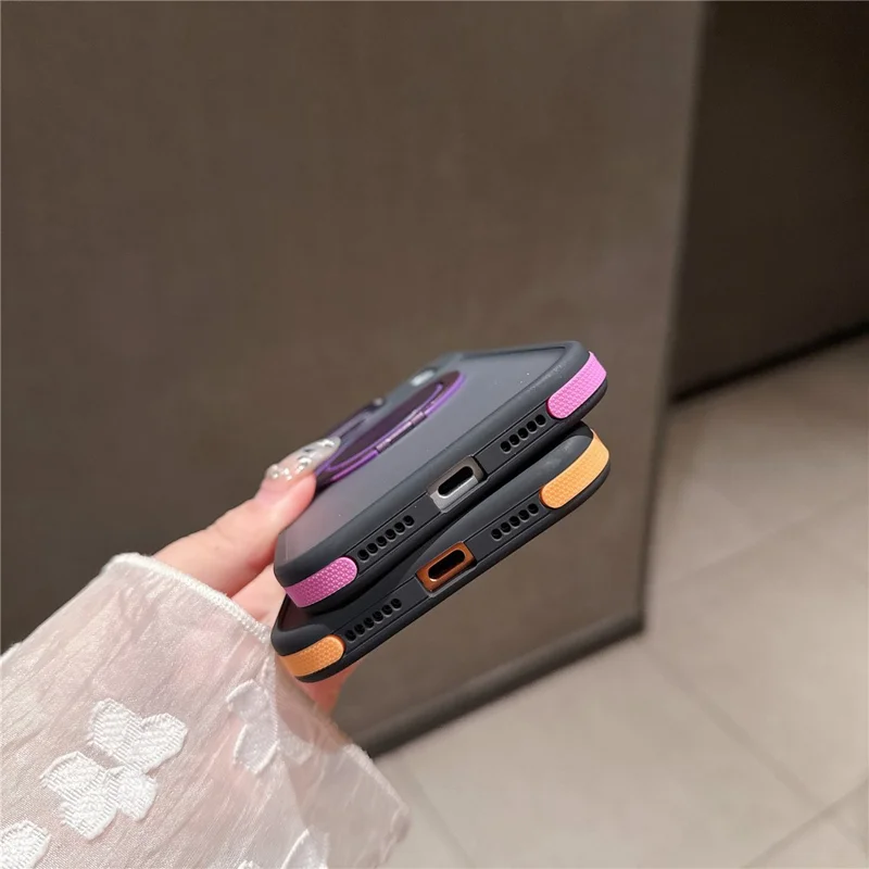 Capa para iPhone 17 Pro Max Compatível com MagSafe com Suporte Giratório Pele Toque PC TPU Capa de Telefone - Laranja