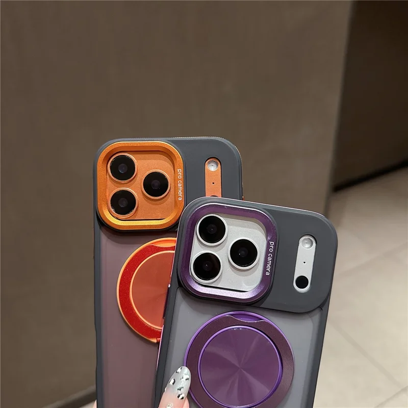 Capa para iPhone 17 Pro Max Compatível com MagSafe com Suporte Giratório Pele Toque PC TPU Capa de Telefone - Laranja