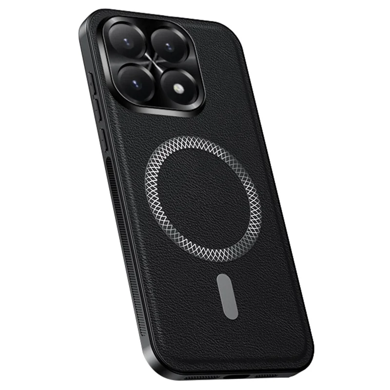 Étui pour Xiaomi 15T Compatible avec MagSafe, Housse de Téléphone en PU TPU PC avec Cadre de Lentille Métallique - Noir