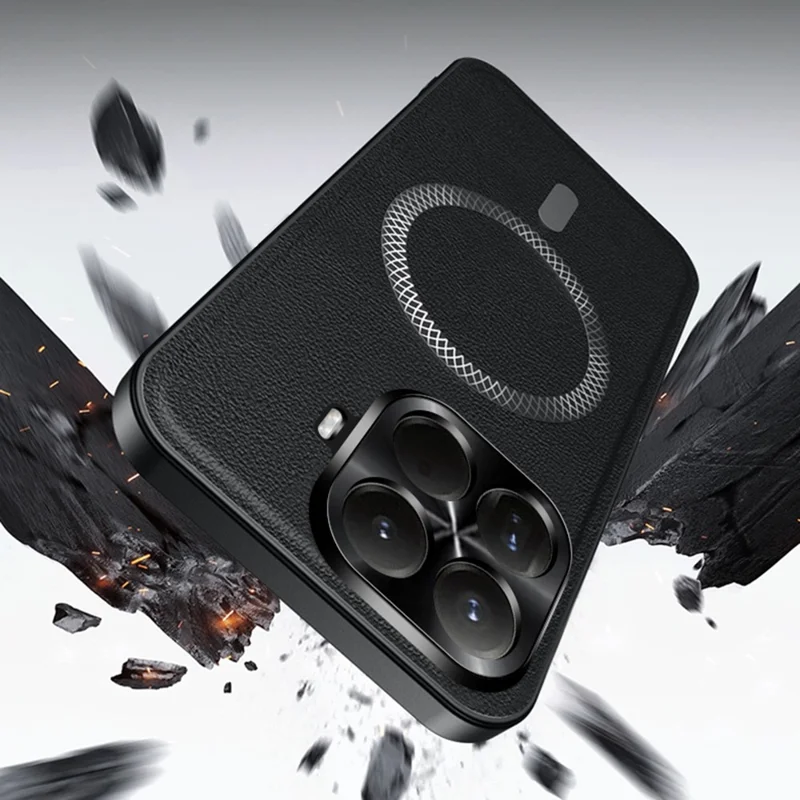 Étui pour Xiaomi 15T Compatible avec MagSafe, Housse de Téléphone en PU TPU PC avec Cadre de Lentille Métallique - Noir