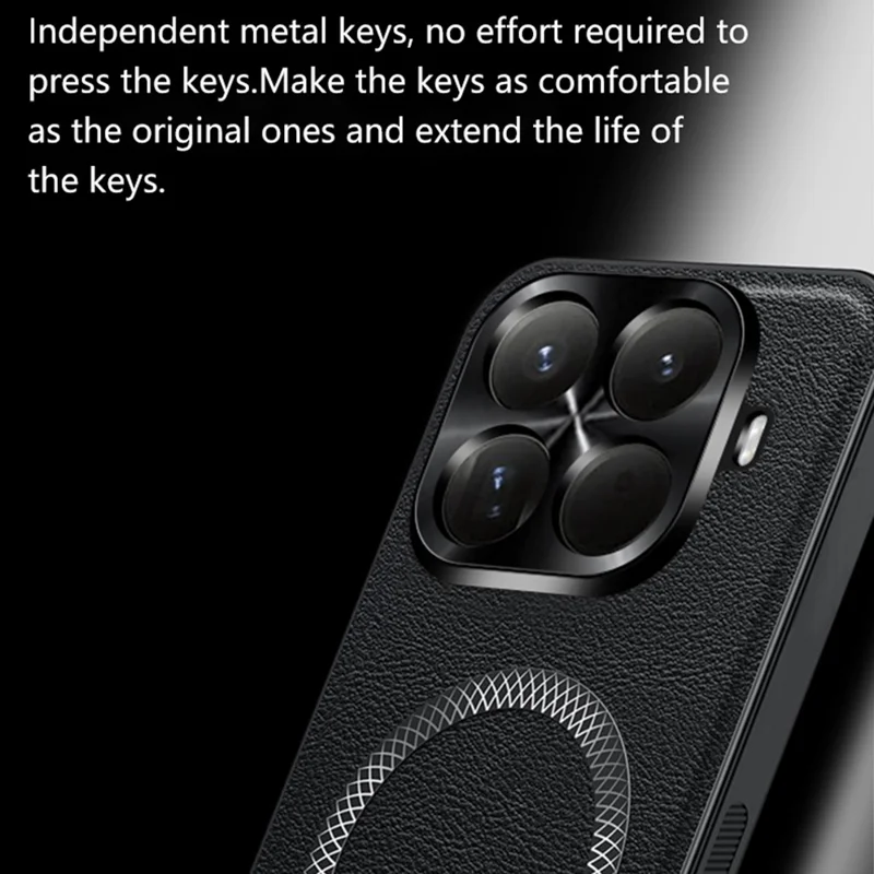 Étui pour Xiaomi 15T Compatible avec MagSafe, Housse de Téléphone en PU TPU PC avec Cadre de Lentille Métallique - Noir