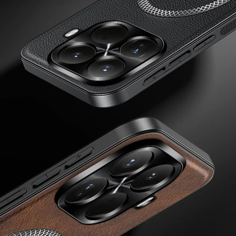 Étui pour Xiaomi 15T Compatible avec MagSafe, Housse de Téléphone en PU TPU PC avec Cadre de Lentille Métallique - Noir