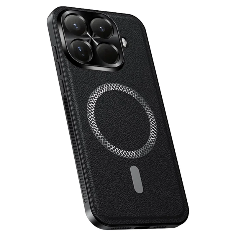 Étui Xiaomi 15T Pro Compatible avec MagSafe PU TPU PC Couvercle arrière avec cadre en métal pour objectif - Noir
