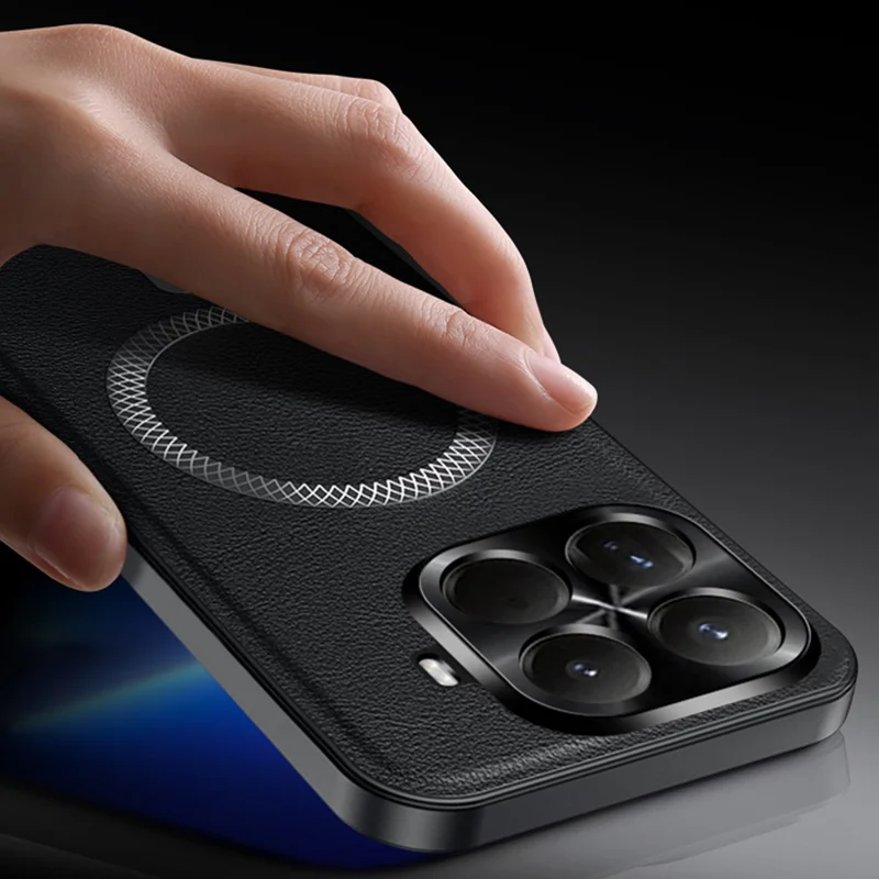 Étui Xiaomi 15T Pro Compatible avec MagSafe PU TPU PC Couvercle arrière avec cadre en métal pour objectif - Noir