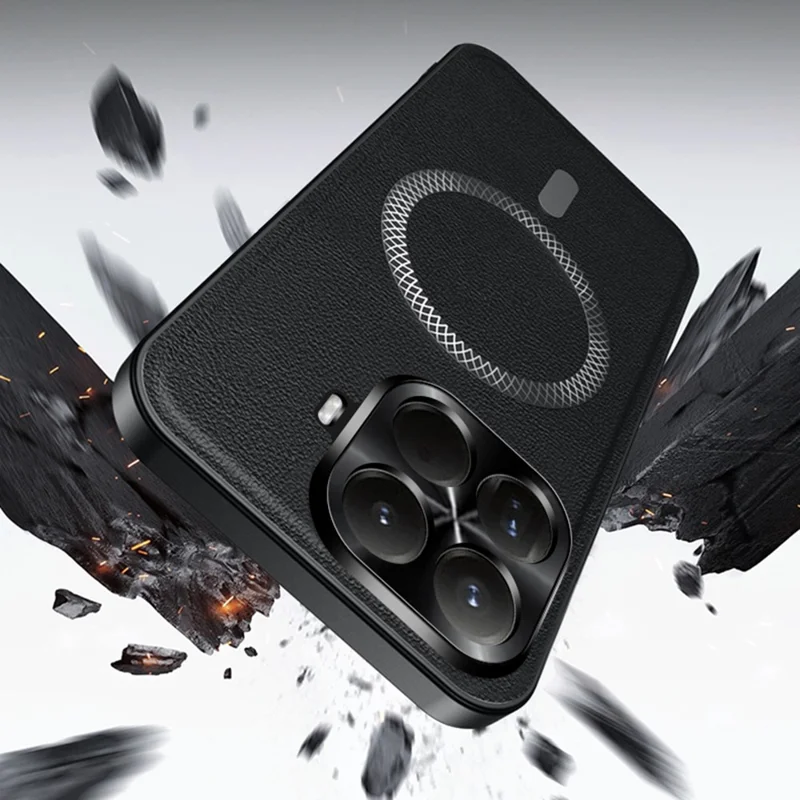 Étui Xiaomi 15T Pro Compatible avec MagSafe PU TPU PC Couvercle arrière avec cadre en métal pour objectif - Noir