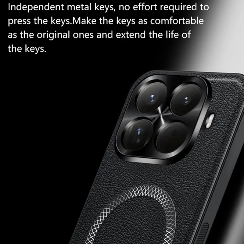 Étui Xiaomi 15T Pro Compatible avec MagSafe PU TPU PC Couvercle arrière avec cadre en métal pour objectif - Noir