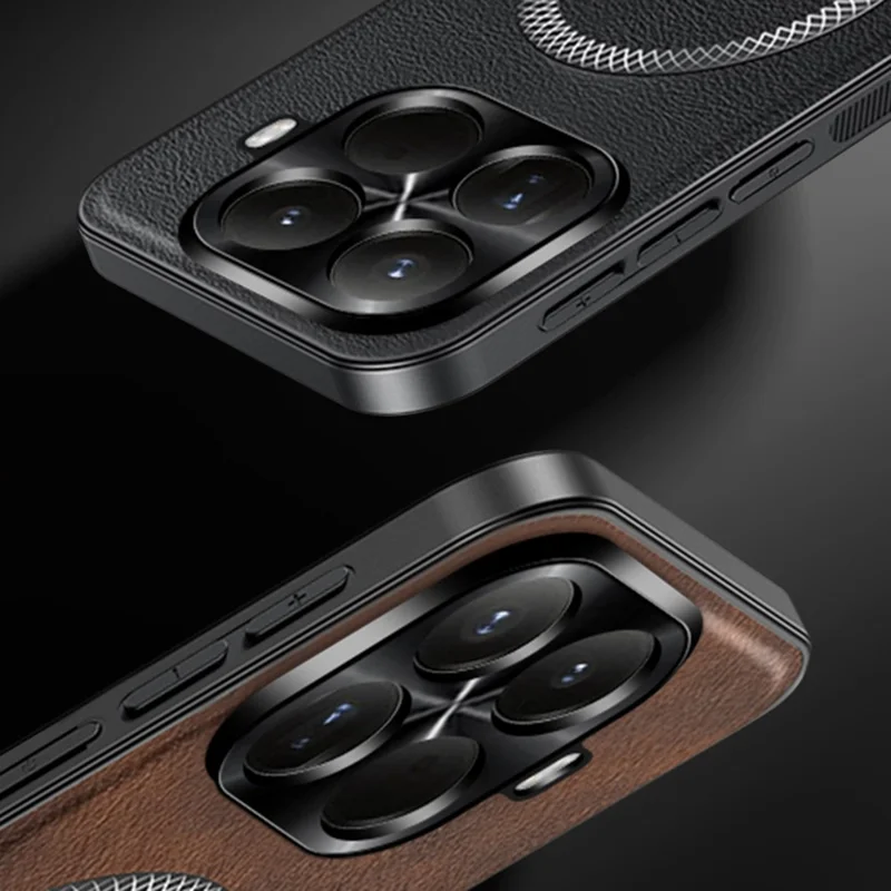 Étui Xiaomi 15T Pro Compatible avec MagSafe PU TPU PC Couvercle arrière avec cadre en métal pour objectif - Noir