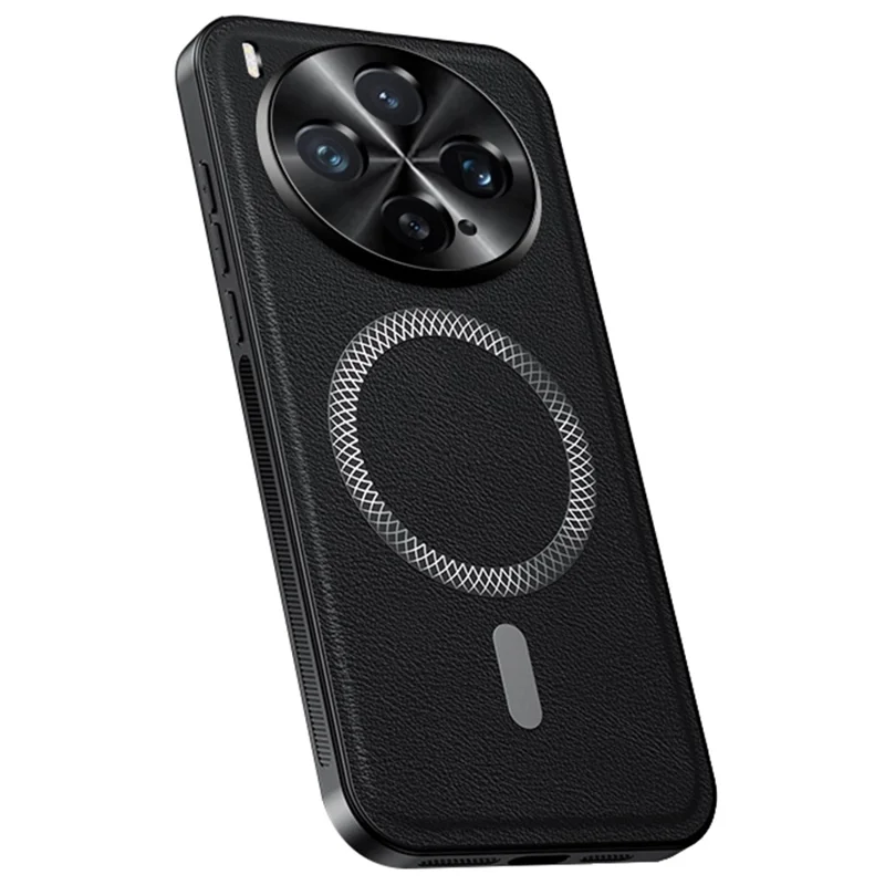 For vivo X300 5G Magnetic Case PU TPU PC Phone Back Cover with Metal Lens Frame - Black