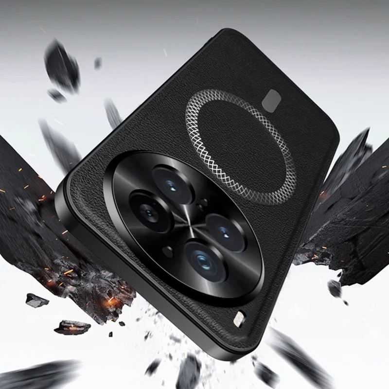 For vivo X300 5G Magnetic Case PU TPU PC Phone Back Cover with Metal Lens Frame - Black