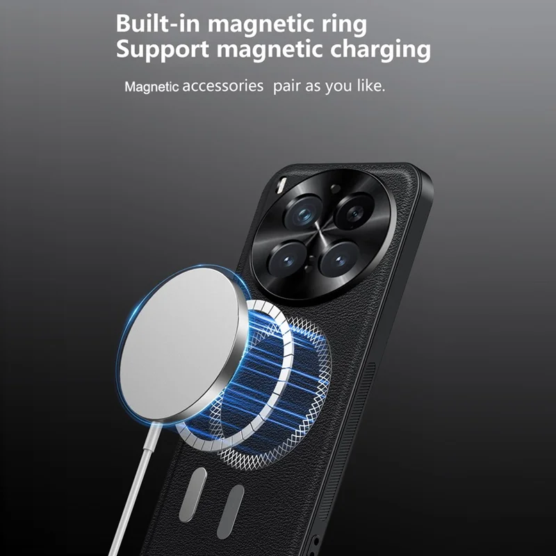 For vivo X300 5G Magnetic Case PU TPU PC Phone Back Cover with Metal Lens Frame - Black