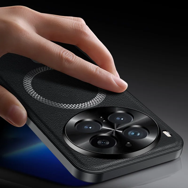 For vivo X300 5G Magnetic Case PU TPU PC Phone Back Cover with Metal Lens Frame - Black