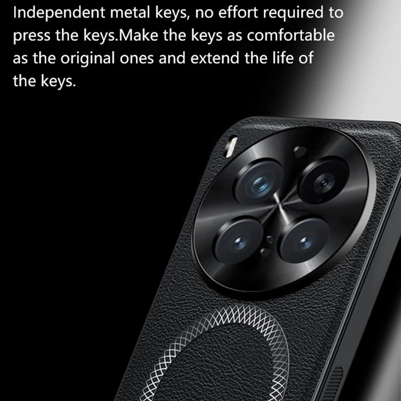 For vivo X300 5G Magnetic Case PU TPU PC Phone Back Cover with Metal Lens Frame - Black