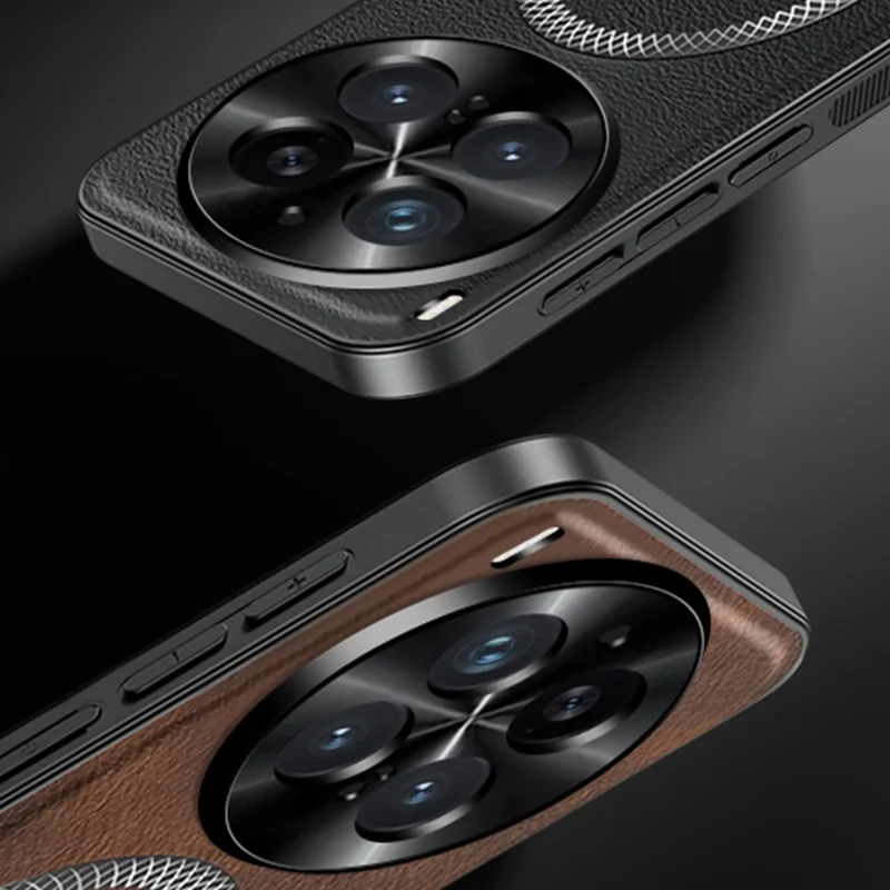 For vivo X300 5G Magnetic Case PU TPU PC Phone Back Cover with Metal Lens Frame - Black