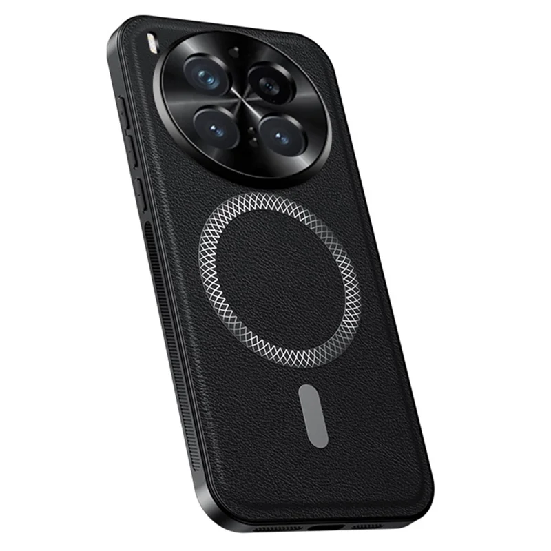 For vivo X300 Pro 5G Magnetic Case PU TPU PC Phone Back Cover with Metal Lens Frame - Black