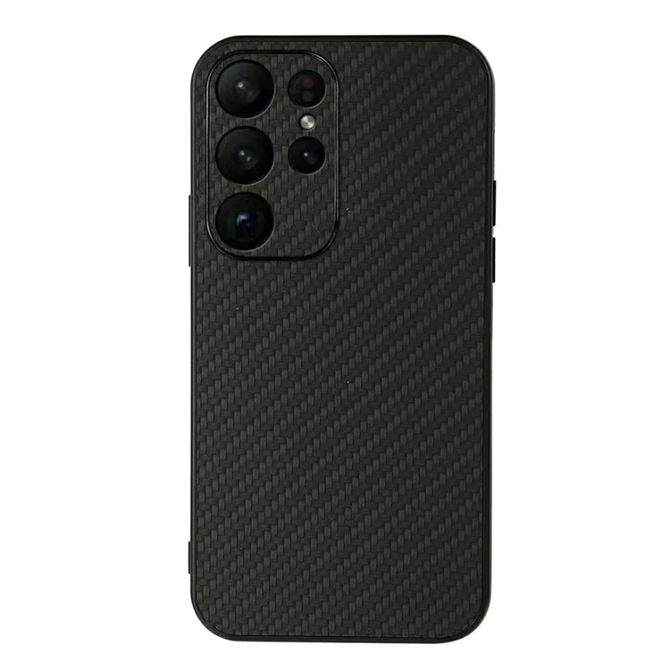 Carbon Fiber Texture Phone Case for Samsung Galaxy S23 Ultra, Anti-scratch PU Leather+TPU Back Cover - Black