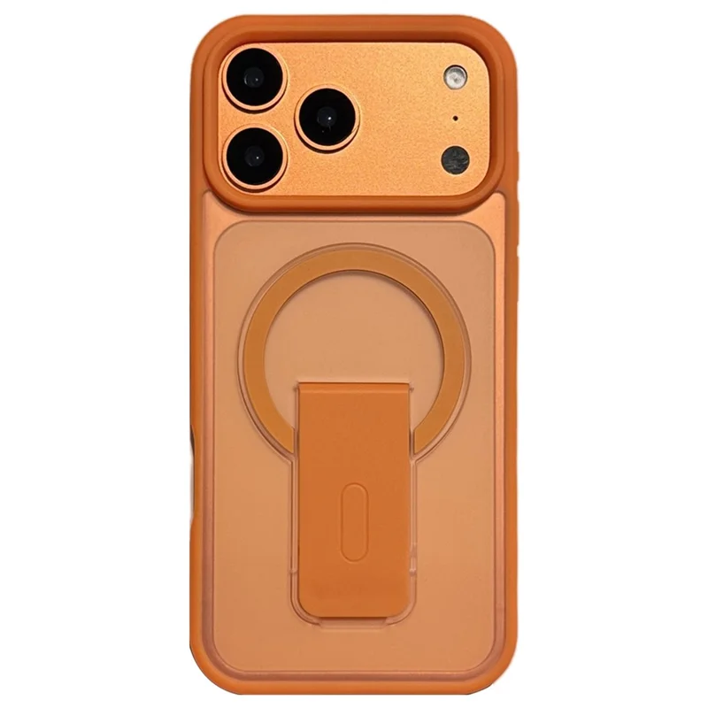 Funda para iPhone 17 Pro compatible con MagSafe, con soporte plegable y cubierta de piel de PC TPU - Naranja