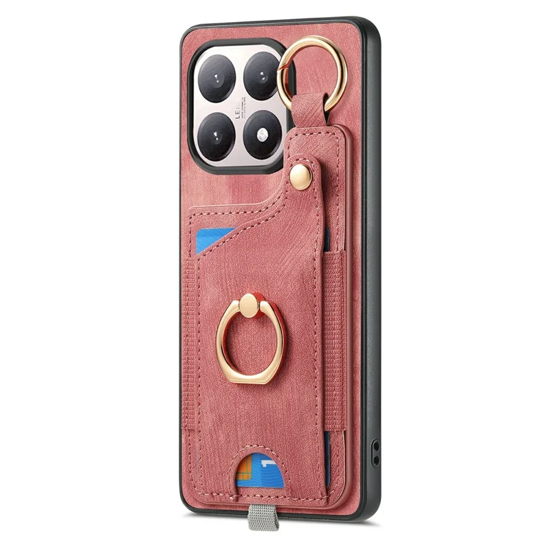 For Xiaomi 15T Retro Leather Phone Back Cover with Card Slots and Ring Holder - Pink