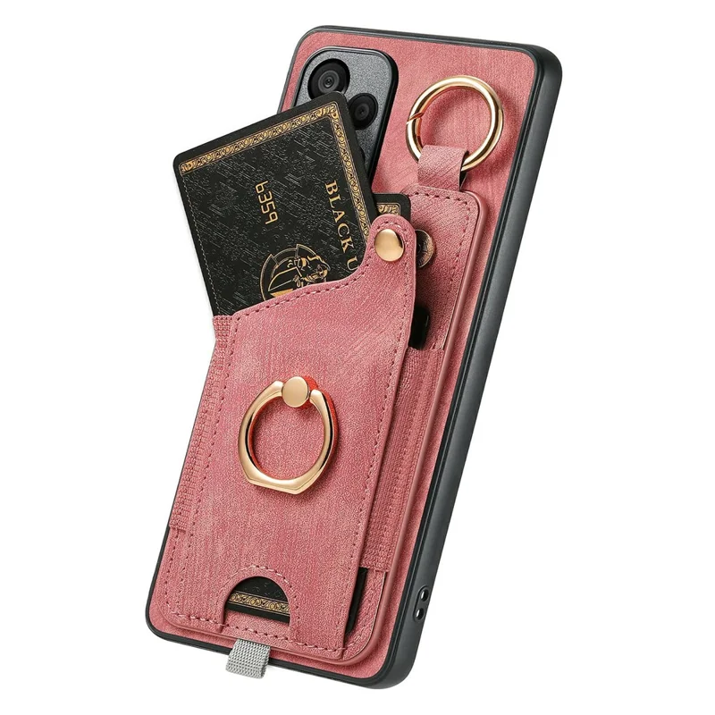 For Xiaomi 15T Retro Leather Phone Back Cover with Card Slots and Ring Holder - Pink