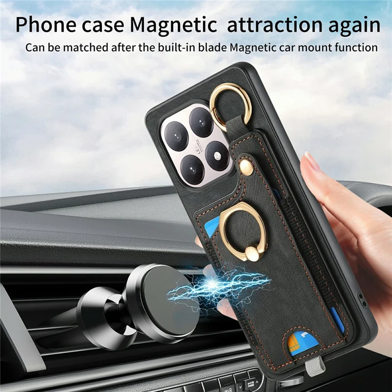 For Xiaomi 15T Retro Leather Phone Back Cover with Card Slots and Ring Holder - Pink