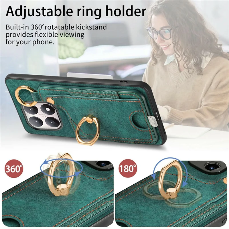 For Xiaomi 15T Retro Leather Phone Back Cover with Card Slots and Ring Holder - Pink