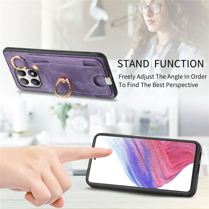 For Xiaomi 15T Retro Leather Phone Back Cover with Card Slots and Ring Holder - Pink