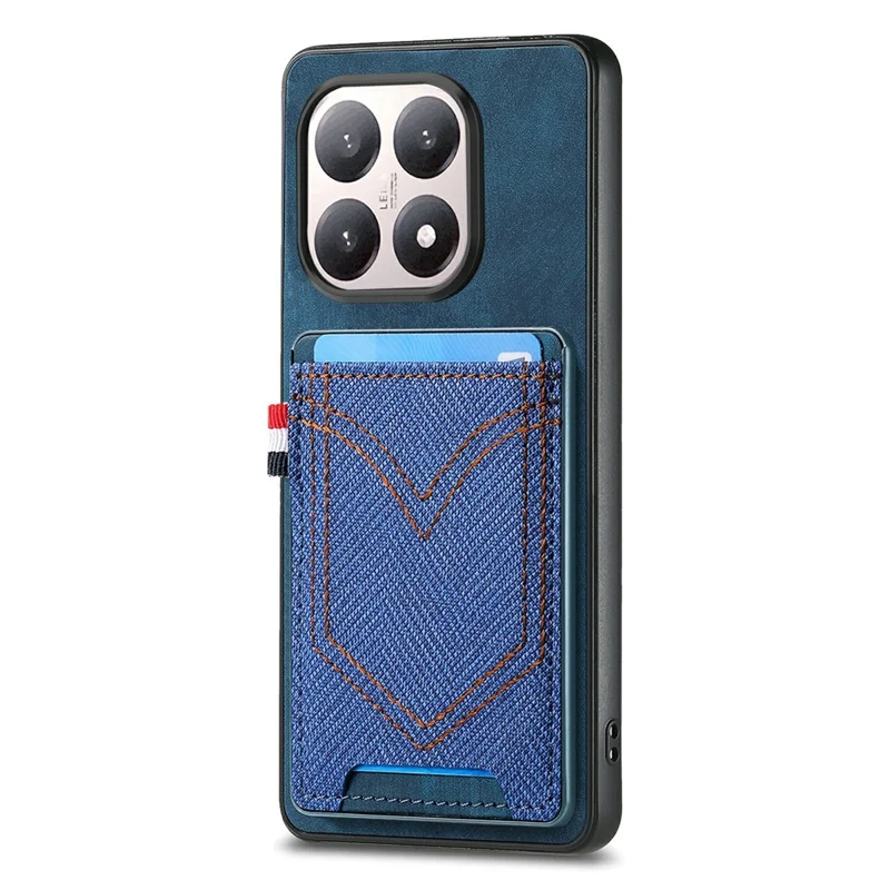 For Xiaomi 15T Case Retro Jean Cloth Texture Leather Back Phone Cover with Card Holder - Blue
